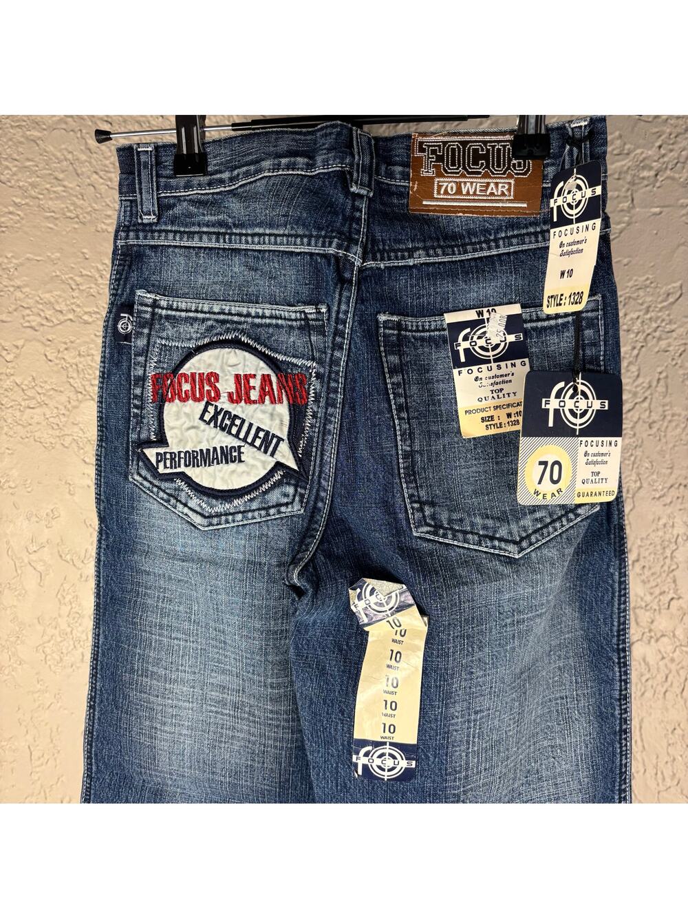 NWT Focus Jeans Y2K Sz 10 Embroidered Wide Leg Skater Jeans